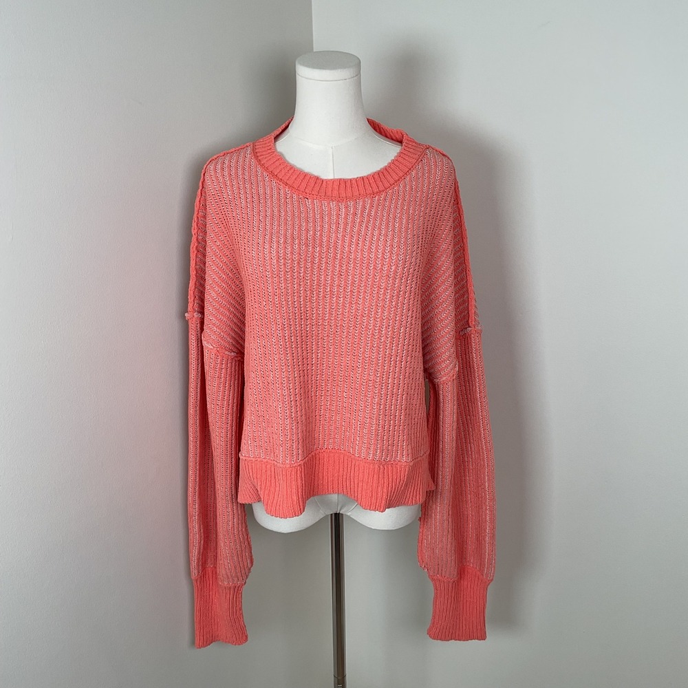 VERI MYLES Sweater Orange Knit Crew Neck Long Sleeve Lightweight‎ Top Women's LG